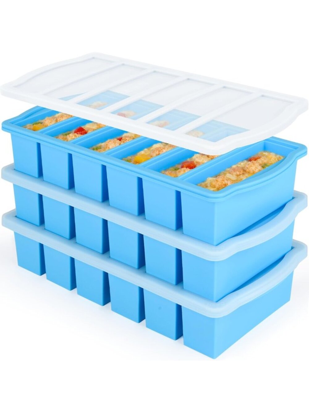 3-Pack Silicone Freezer Molds with Lids - Soup & Sauce Storage Containers, Oven